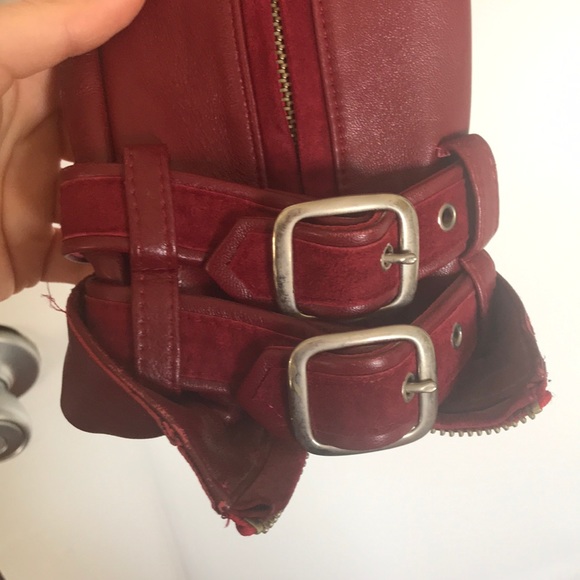 Red leather Marc Laurent buckle jacket - Picture 3 of 6